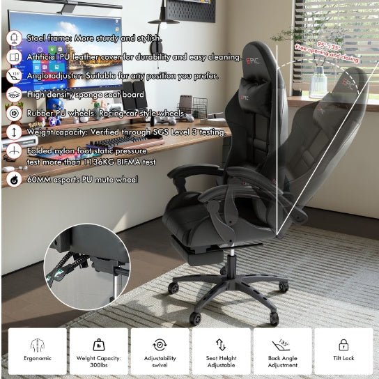 Pro Gamer Chair with Breathable Leather w/ Footrest - Crafted Creator