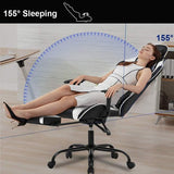 Ergonomic Gaming Chair With Lumbar Support Footrest White - Crafted Creator