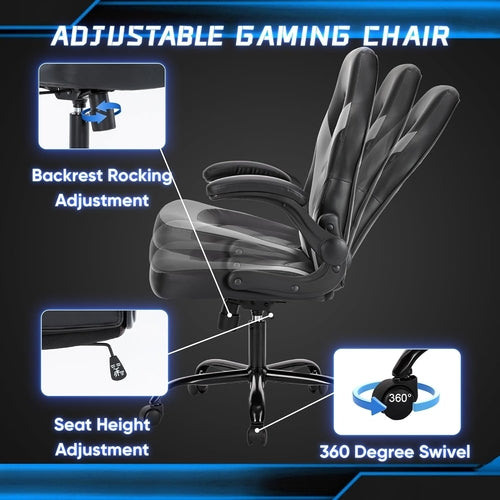 Big And Tall Leather Office Gaming Chair With Adjustable Armrests For Desk Ergonomic Support