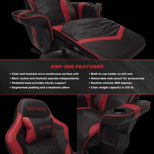 900 Gaming Recliner Red With Adjustable Leg Rest Cupholder