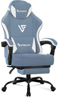 Gaming Chair Computer Chair Fabric with Pocket Spring Cushion Office Chair with Footrest and Massage Lumbar Support Reclining Gaming Chairs for Adults 250LBS (Blue)