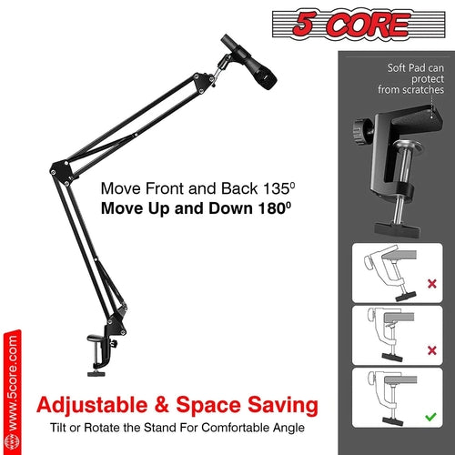 5Core Microphone Stand Suspension Desk Scissor Boom Arm With Shock Mount And Pop Filter Bundle For Podcasting