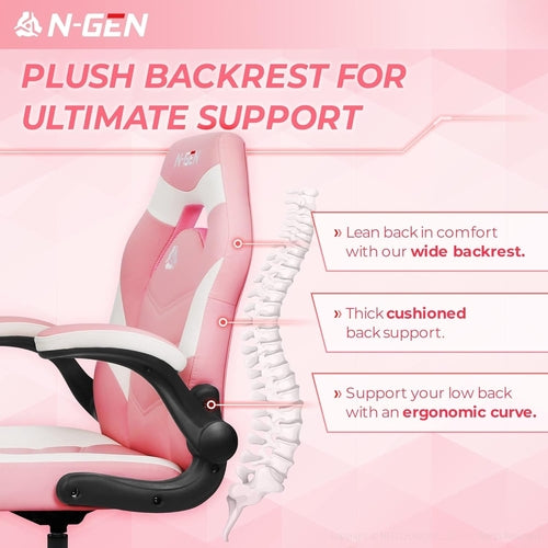 Pink Ergonomic Gaming Chair With Adjustable Lumbar Support PU Leather Flip Up Armrests
