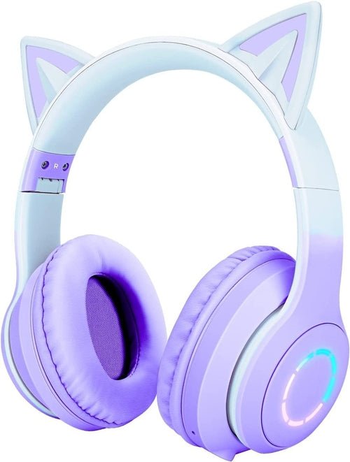 Kids Headphones, Cat Ear Kids Bluetooth Headphones (COLOR-PURPLE&BLUE) - Crafted Creator