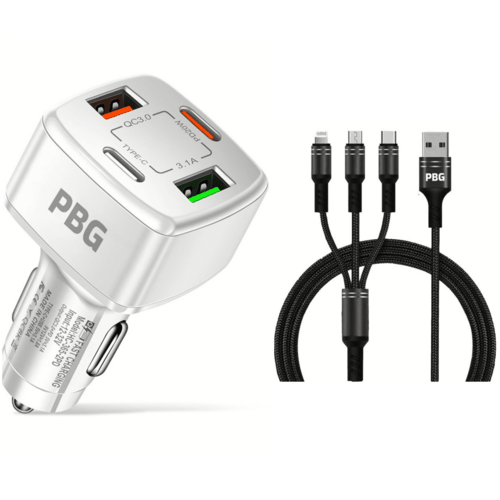 4 Port Car Charger and 4FT - 3 in 1 Nylon Cable Combo - Crafted Creator
