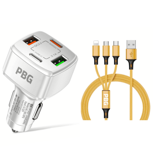 4 Port Car Charger and 4FT - 3 in 1 Nylon Cable Combo - Crafted Creator