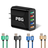 PBG 5-Port LED Wall Charger & 4 XL 10FT iPhone Charging Cables - Crafted Creator