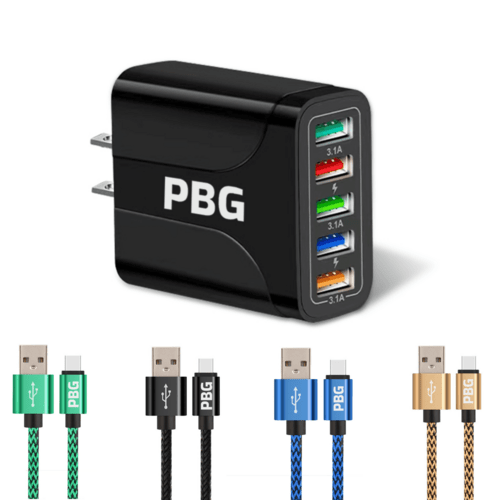 PBG 5-Port LED Wall Charger & 4 XL 10FT iPhone Charging Cables - Crafted Creator