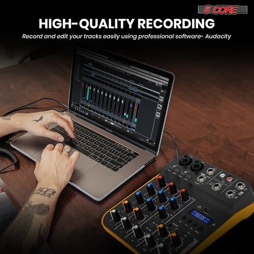 5 Core Audio Mixer 4 Channel DJ Equipment with Bluetooth USB Sound - Crafted Creator