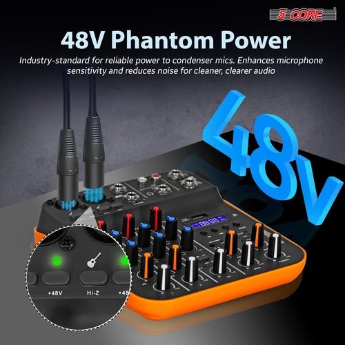 5 Core Audio Mixer 4 Channel DJ Equipment with Bluetooth USB Sound - Crafted Creator