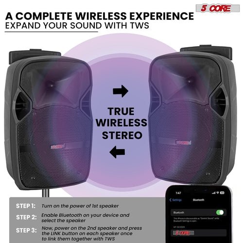 5Core 10 inch PA Portable Bluetooth Party Speaker Karaoke Boombox + 2 Mics - Crafted Creator